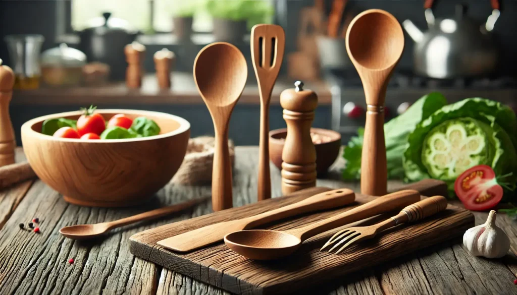 A picture showing Wooden Kitchen Tools