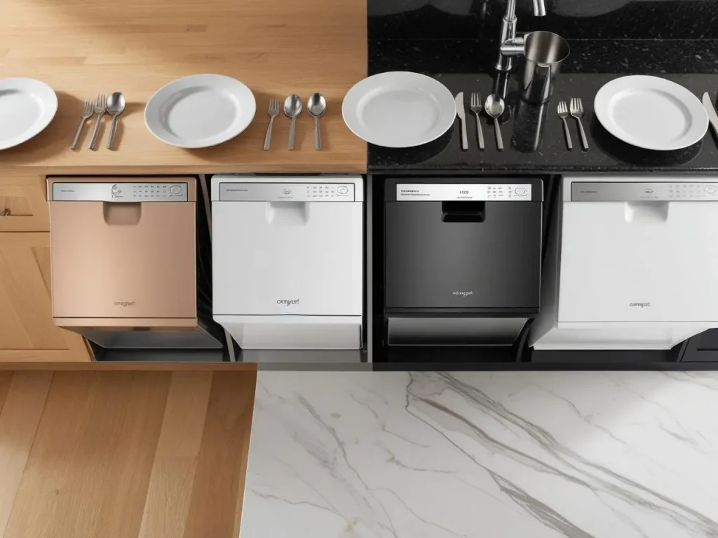 A top-down view of multiple countertop dishwasher
